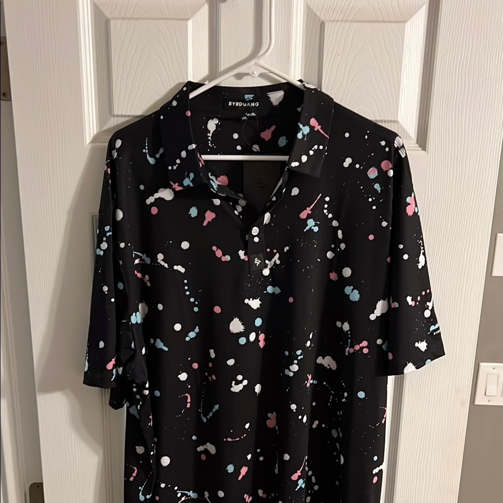 Byrd Gang Black Splatter Print Golf Performance Polo